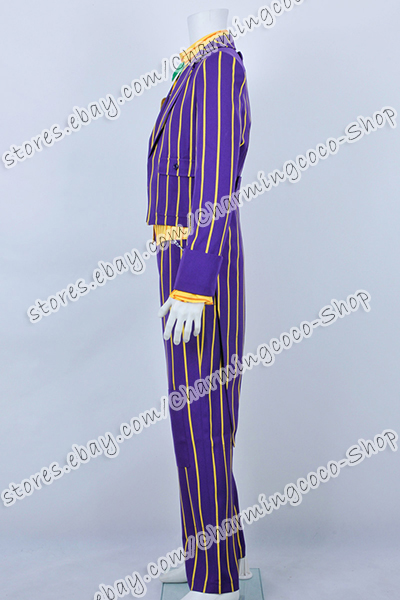 Batman Arkham Asylum Cosplay Costume Joker Stripe Purple Suit Yellow Shirt New Ebay